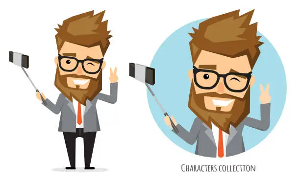 Vector illustration of Handsome man takes a video of himself