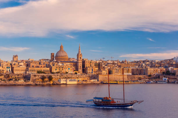 istock Valletta Skyline from Sliema at sunset, Malta 845643304