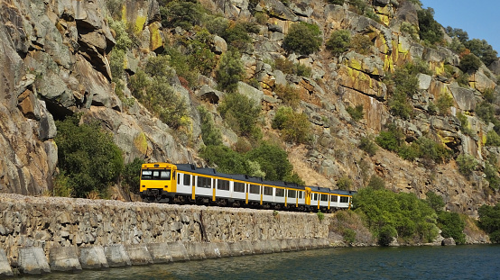 Regua to Porto Railway from the Douro River, Portugal