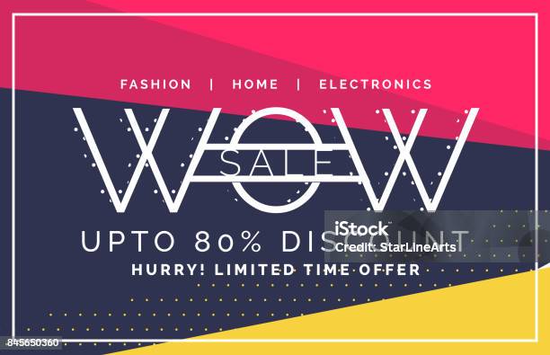 Wow Sale And Discount Voucher Banner In Flat Style Stock Illustration - Download Image Now - Abstract, Advertisement, Bumper