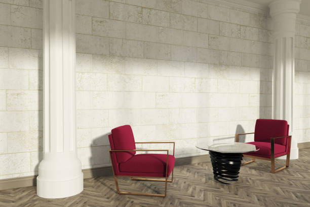 istock Columns living room, red armchairs, side 845653236