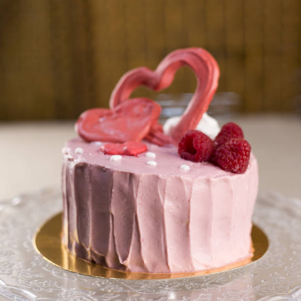 istock cake with hearts, berry, pink cream 845663640