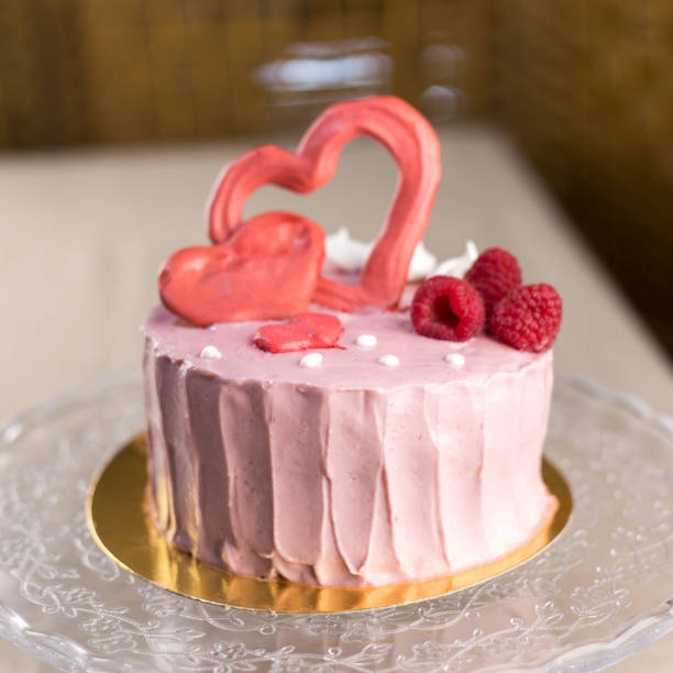 istock cake with hearts, berry, pink cream 845663644