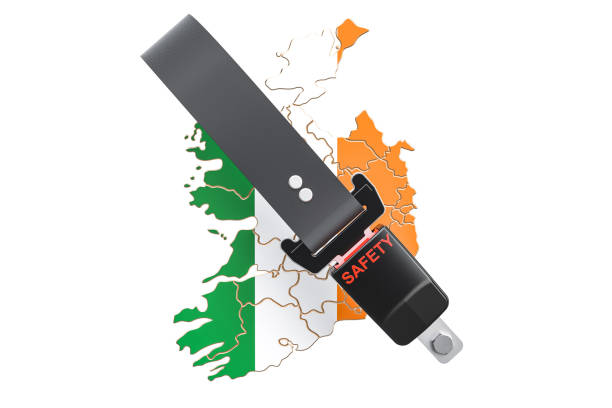 Irish map with safety belt. Security and protect or insurance concept, 3D rendering