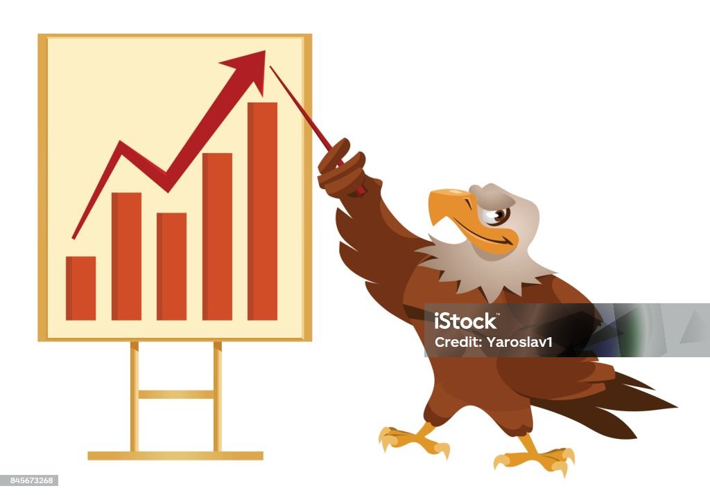 Growth Chart American Eagle Making A Presentation Cartoon Styled Vector