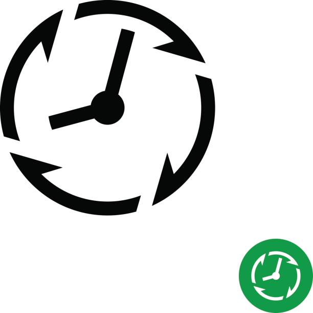 Long lifetime period icon. Timer with arrows. Long lifetime period icon. Timer with circle clockwise arrows around. expiry date icon stock illustrations
