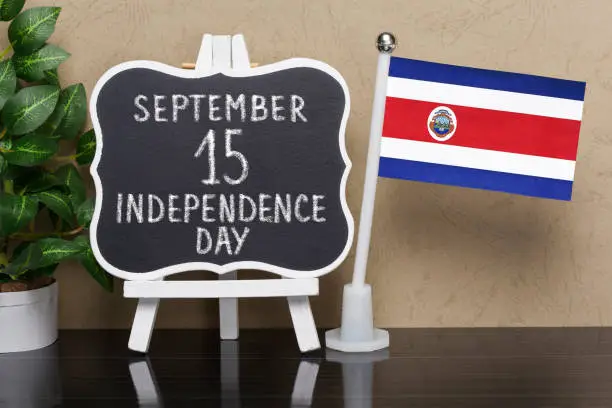 Blackboard with text ,,September 15 Independence Day " and flag of Costa Rica