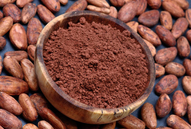 istock Bowl with cacao powder and beans on slate 845702794