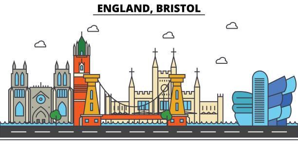 England, Bristol. City skyline: architecture, buildings, streets, silhouette, landscape, panorama, landmarks. Editable strokes. Flat design line vector illustration concept. Isolated icons set England, Bristol. City skyline: architecture, buildings, streets, silhouette, landscape, panorama, landmarks. Editable strokes. Flat design line vector illustration concept. Isolated icons bristol england stock illustrations