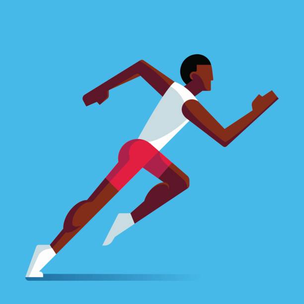ilustraciones, imágenes clip art, dibujos animados e iconos de stock de ilustración de atleta corriendo - atletismo en pista masculino