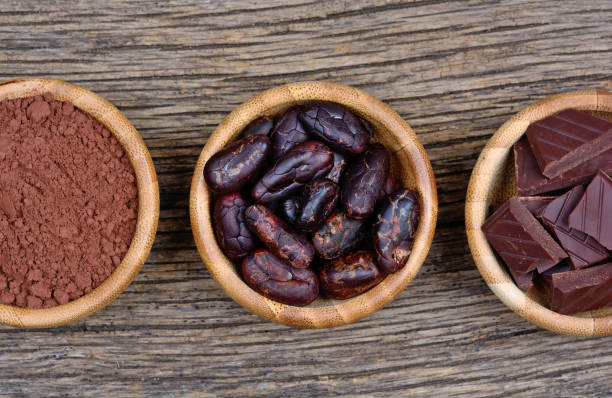 istock Dark chocolate with cocoa in a bowls on table 845712658