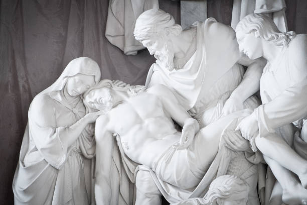 roman sculpture detail of Jesus Sculpture In Trinita Dei Monti Church pieta stock pictures, royalty-free photos & images