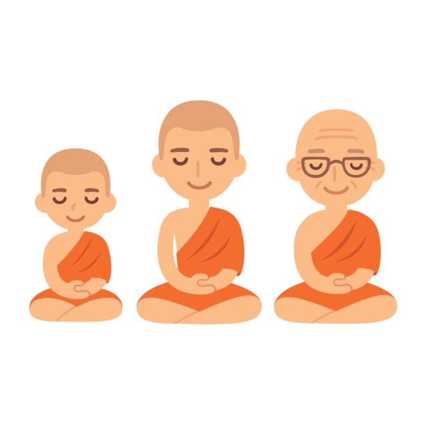 buddyjscy mnisi medytujący - old senior adult buddhism art stock illustrations