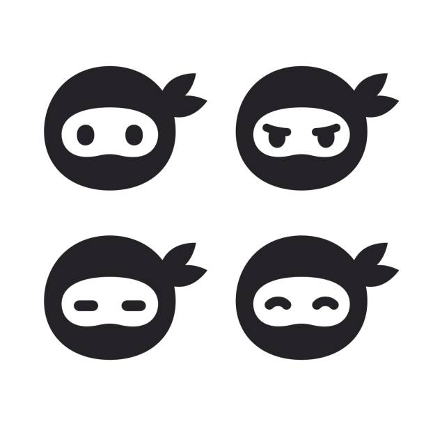 ilustrações de stock, clip art, desenhos animados e ícones de ninja face icon set - ninja
