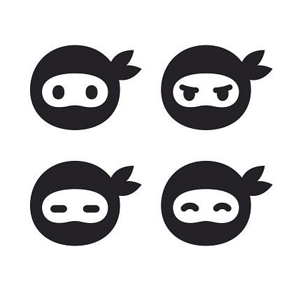 Ninja face icon set. Modern simple logo in flat cartoon style. Vector illustration.