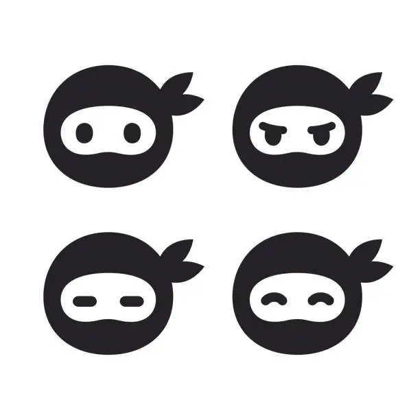 Vector illustration of Ninja face icon set