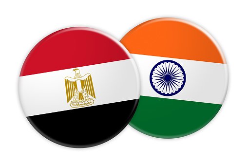 News Concept: Egypt Flag Button On India Flag Button, 3d illustration on white background