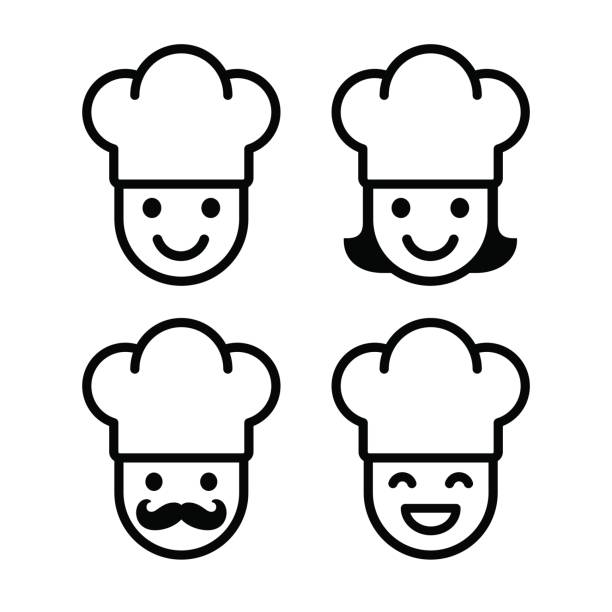 illustrazioni stock, clip art, cartoni animati e icone di tendenza di set di icone dello chef dei cartoni animati - chef