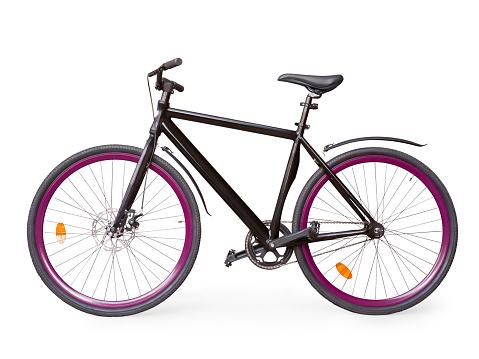 Black fixed urban bike with violet whells isolated with clipping