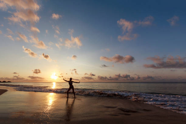 istock Girl posing at deserted beach. 845732960