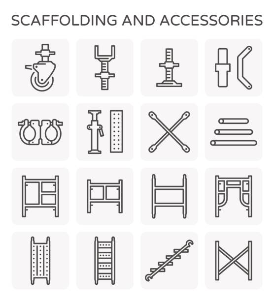 ikona linii rusztowania - scaffolding wheel construction site metal stock illustrations