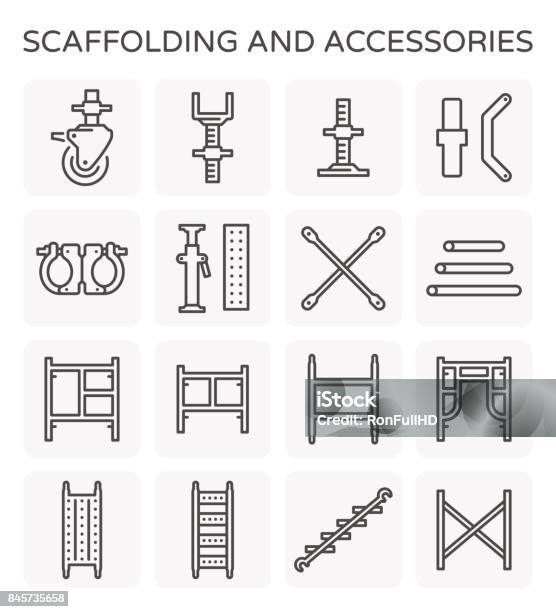 Scaffolding Line Icon Stock Illustration - Download Image Now - Scaffolding, Steel, Staircase