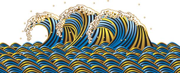 波　和風 波　和風 波紋 stock illustrations