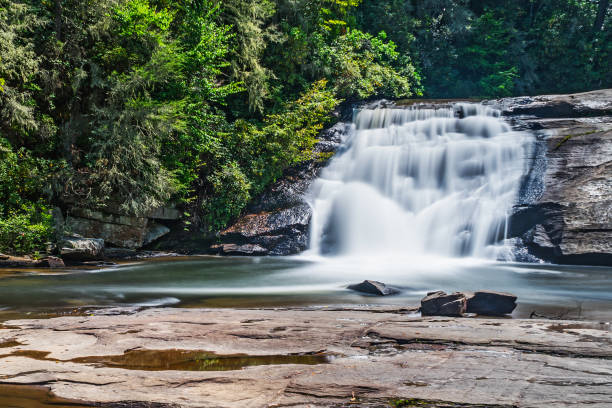 водопады в лесу штата дюпон в северной каролине - triple falls стоковые фото и изображения