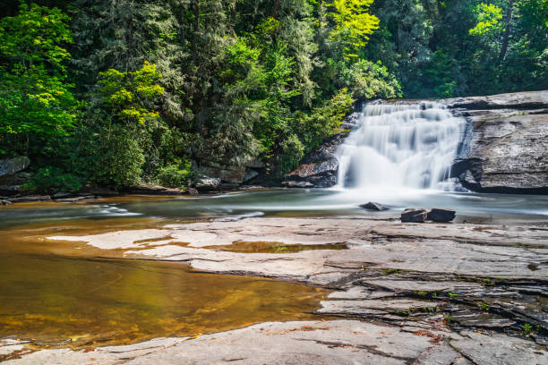 водопады в лесу штата дюпон в северной каролине - triple falls стоковые фото и изображения