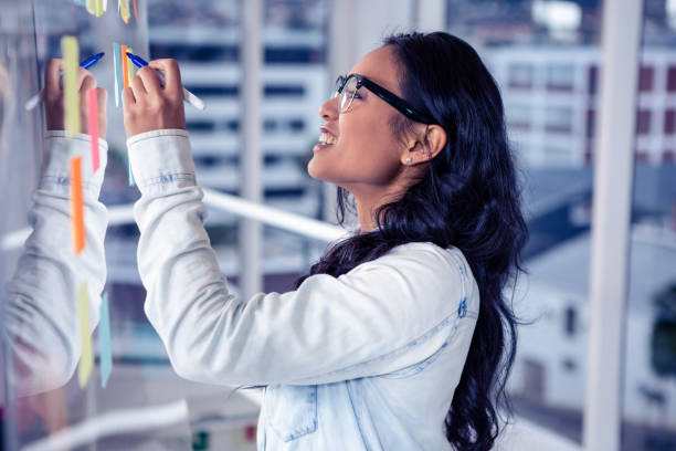 istock Asian woman writing on sticky notes 845751836