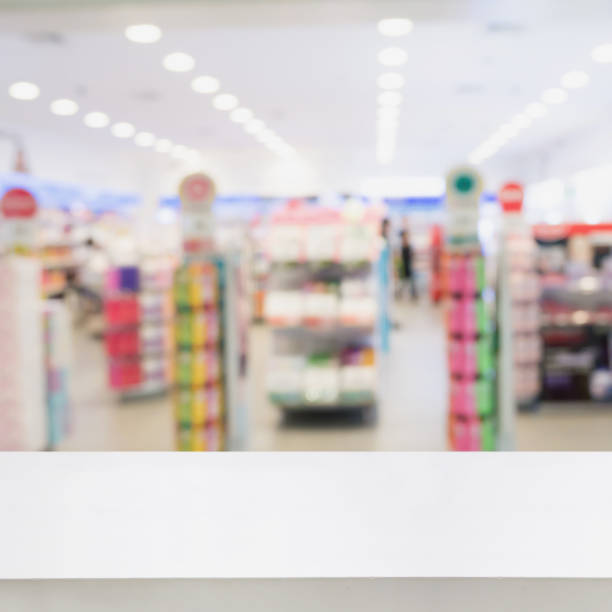 istock Pharmacy counter with the pharmacy store blur background 845754122
