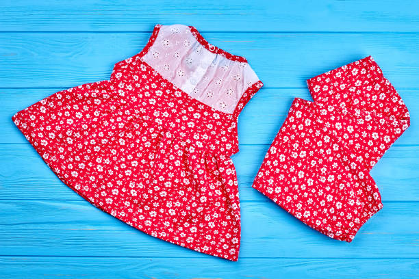 istock Red summer suit for baby-girls. 845757368