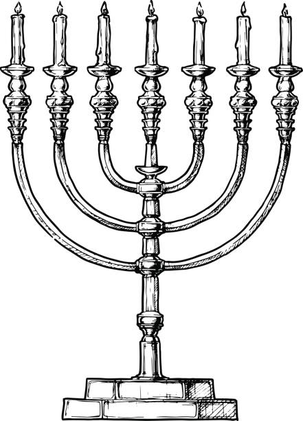 ilustrações de stock, clip art, desenhos animados e ícones de vector illustration of hanukkah menorah - chama eterna