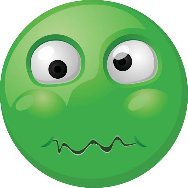 Green vomit emoji vector icon Vector illustration of a green disgusted emoji or emoticon. clip art of a yuck mouth stock illustrations