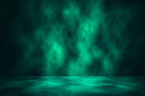 Green Smoke Spotlight Stage Studio Background Stock Photo - Download Image  Now - Backgrounds, Abstract, Arts Culture and Entertainment - iStock