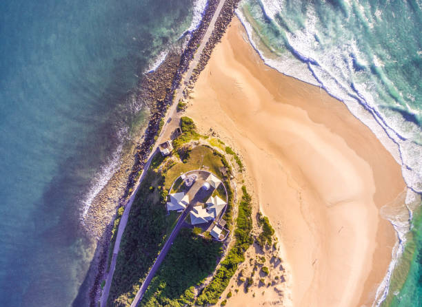 Looking Down on Nobbys Lighthouse, Newcastle, Australia stock photo