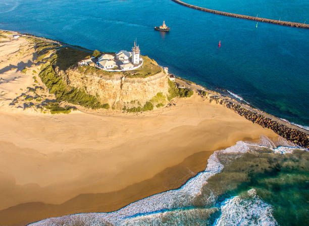 Nobbys Lighthouse, Newcastle, Australia stock photo