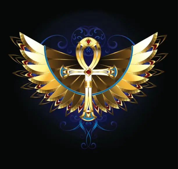 Vector illustration of Gold Ankh with wings