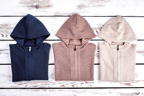istock Collection of new knitted hooded sweaters. 845775262
