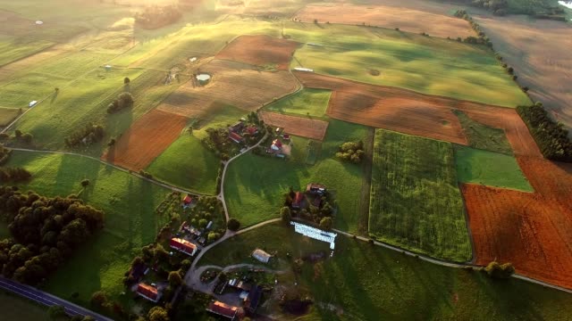 Aerial of Farmland Scenic Landscape at Sunrise