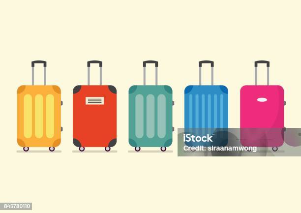 Travel Luggage Set For Vacation And Journey Stock Illustration - Download Image Now - Luggage, Adventure, Airport