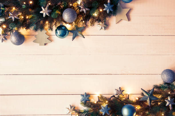 istock Turquoise Christmas Banner, Frame, Fir Branches, Instagram Filter 845786624