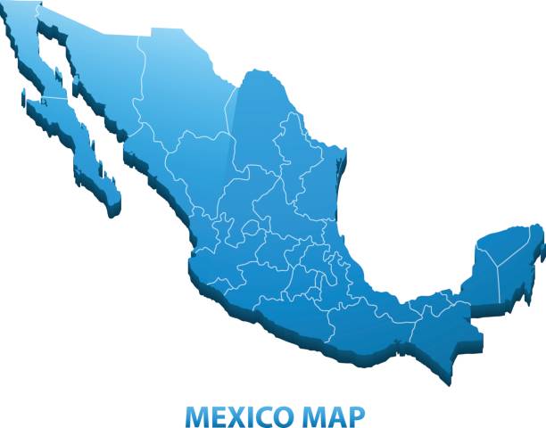 ilustraciones, imágenes clip art, dibujos animados e iconos de stock de altamente detallado tres dimensiones mapa de mexico con la frontera de las regiones - objects with clipping paths continent 3d render map