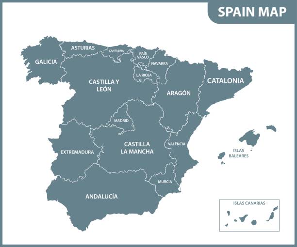 지역 스페인의 상세한 지도 - murcia stock illustrations