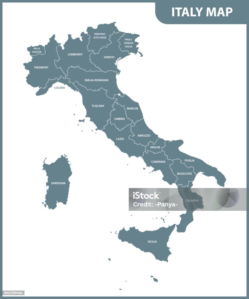 Die detaillierte Karte von Italien mit den Regionen - Lizenzfrei Italien Vektorgrafik
