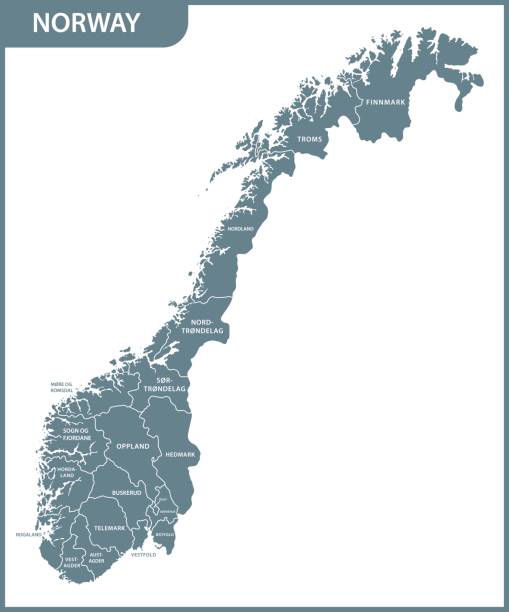 illustrazioni stock, clip art, cartoni animati e icone di tendenza di la mappa dettagliata della norvegia con le regioni - rogaland county