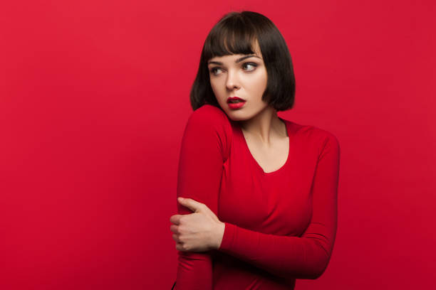 istock Woman in fear. Afraid young female 845796688