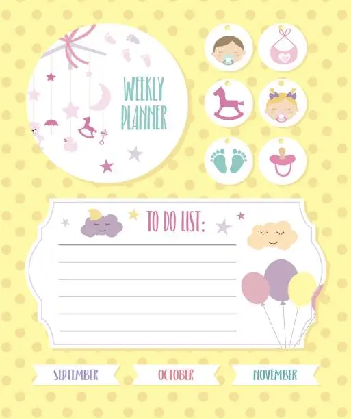 Vector illustration of Set of planner elements with baby theme