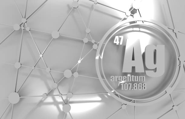 silver chemical element. silver chemical element. Sign with atomic number and atomic weight. Chemical element of periodic table. Molecule And Communication Background. Connected lines with dots. 3D rendering. chromium element periodic table stock pictures, royalty-free photos & images