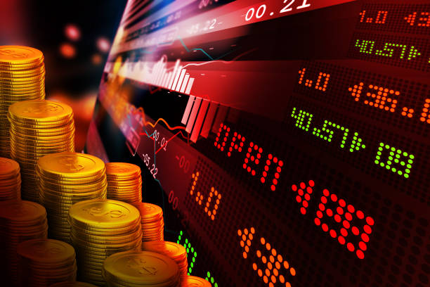 istock Gold coins with financial stock chart 845802782